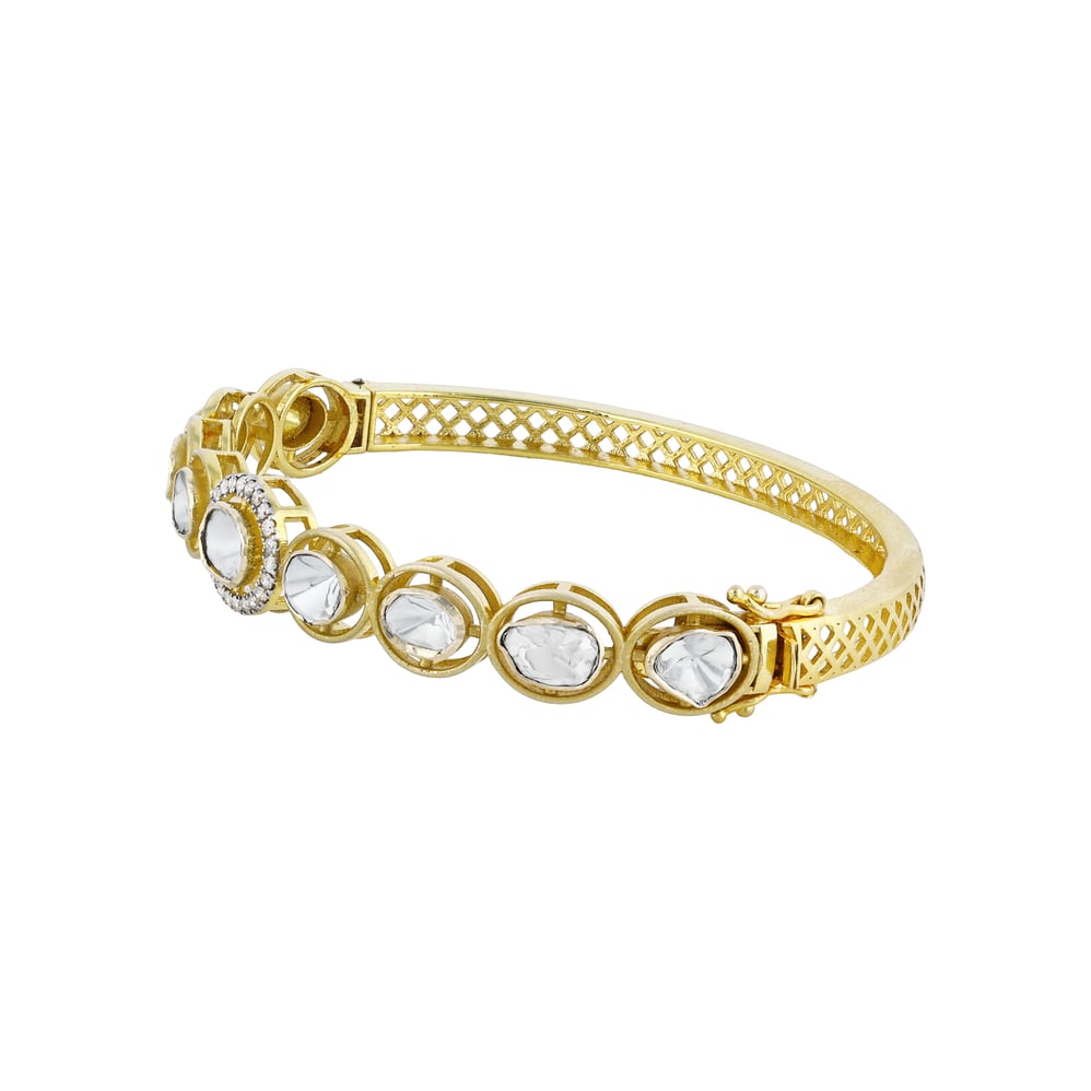 Half Bangle with Polki and Full-Cut Diamonds in Gold Bezel