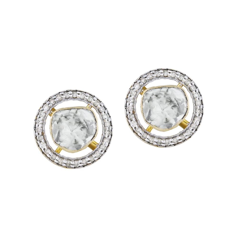 Round Polki Earrings with Diamond Halo