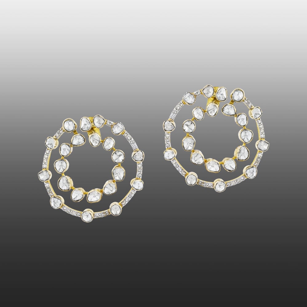 Double Circular Earrings with Polki and Diamonds