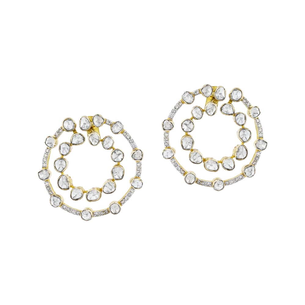 Double Circular Earrings with Polki and Diamonds