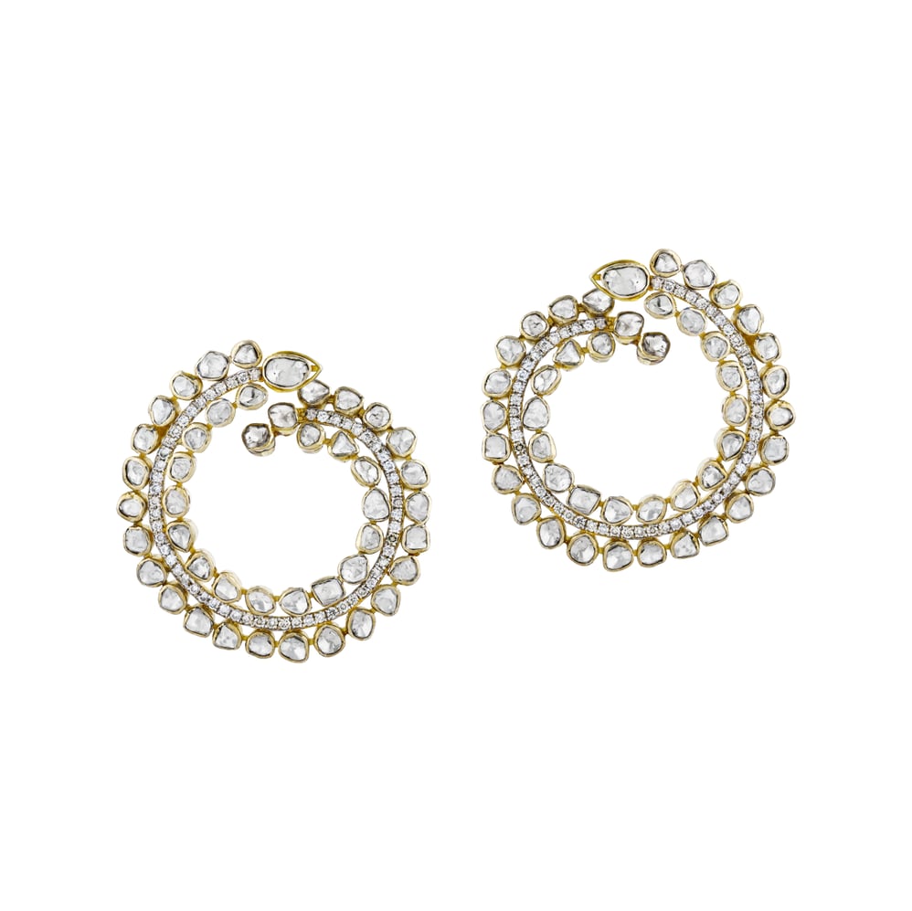 Spiral Polki Earrings with Uncut Diamonds in Modern Design