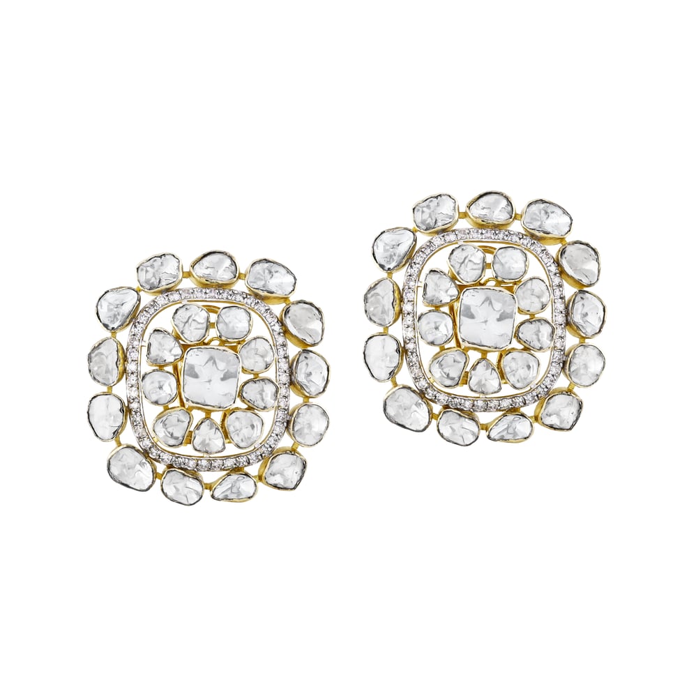Squared Polki Earrings with White Look