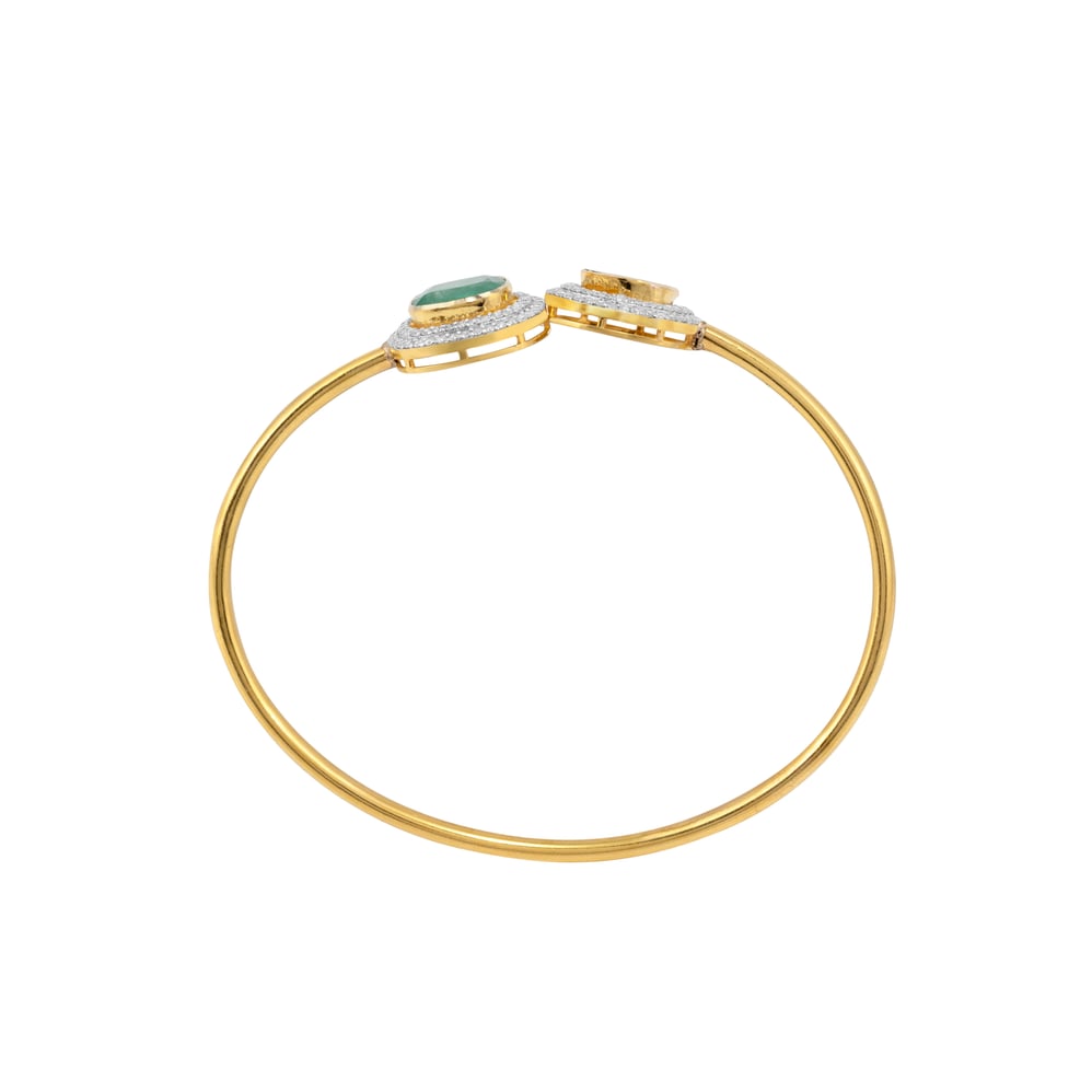 Dual Halo Emerald and Polki Diamond Cuff Bangle