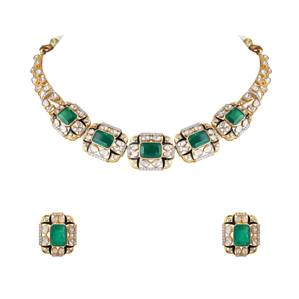 Emerald with Black Enamel Fusion Necklace