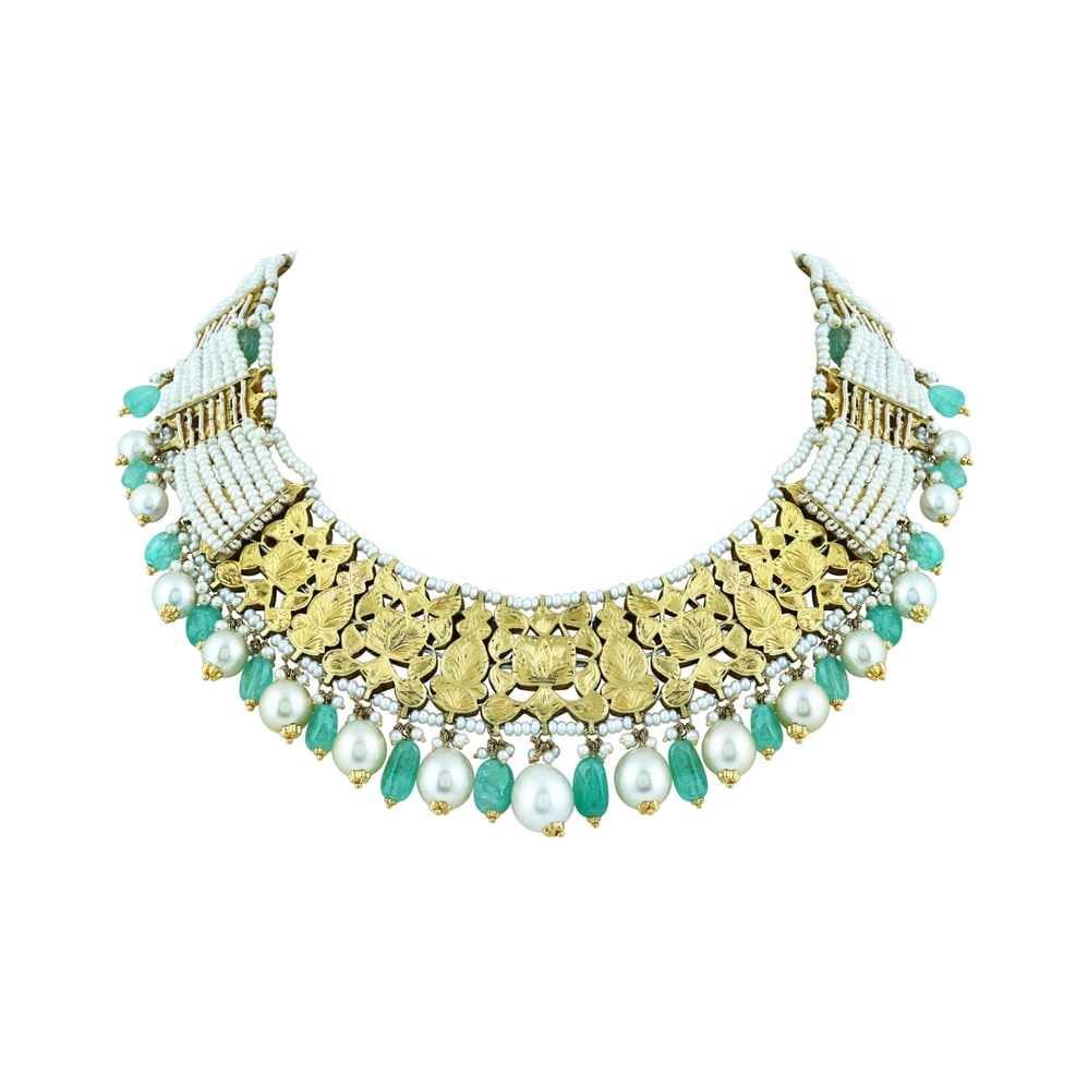 Uncut Diamond Polki Necklace Set with Emerald ,Ruby and Pearls