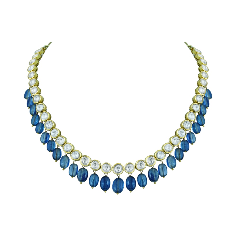 Polki Necklace with Tanzanite Drops and Timeless Elegance