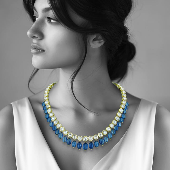 Polki Necklace with Tanzanite Drops and Timeless Elegance
