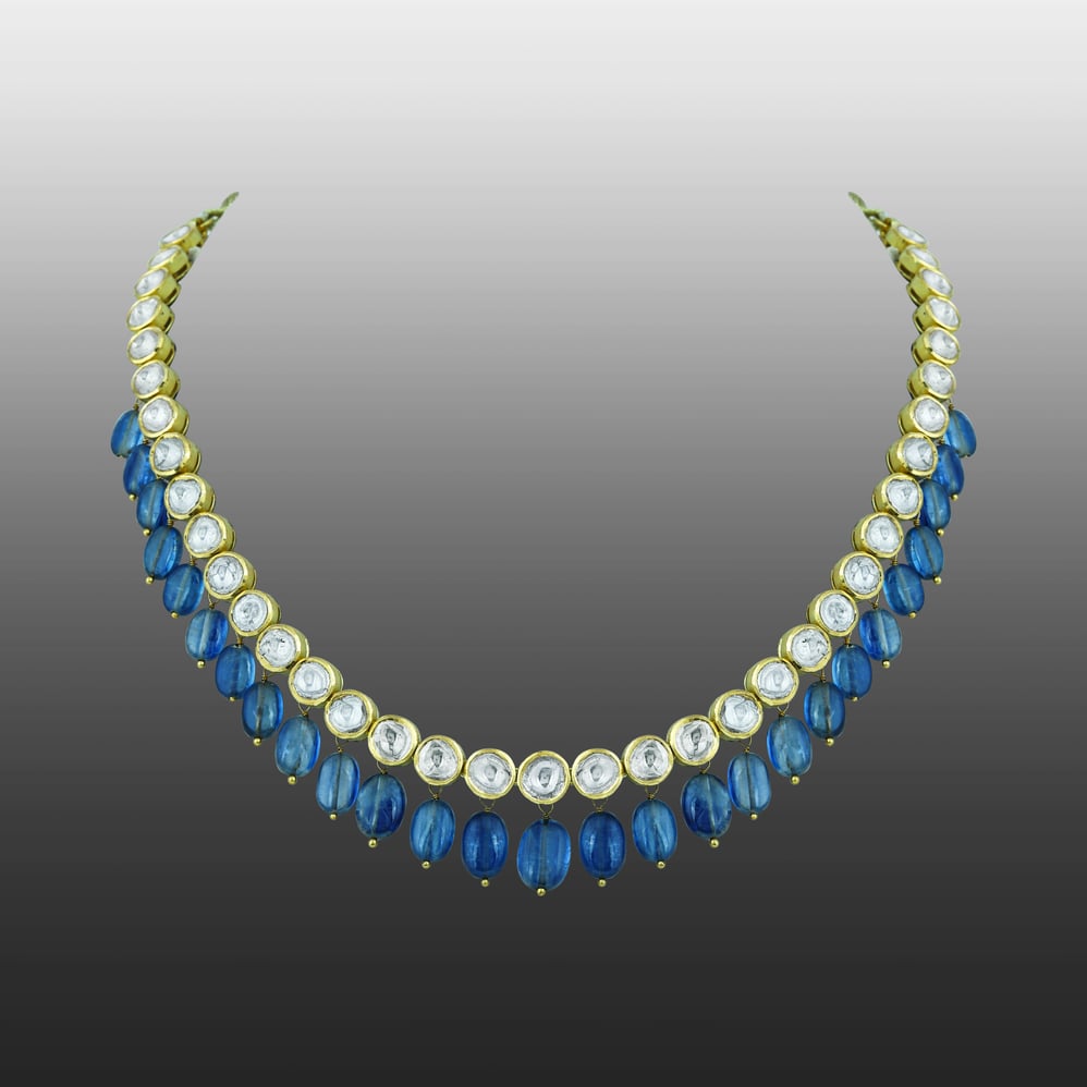 Polki Necklace with Tanzanite Drops and Timeless Elegance
