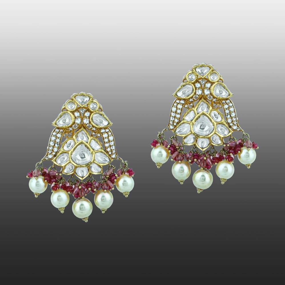 Choker Set with Uncut and Fullcut Diamonds, Ruby Beads & Pearls