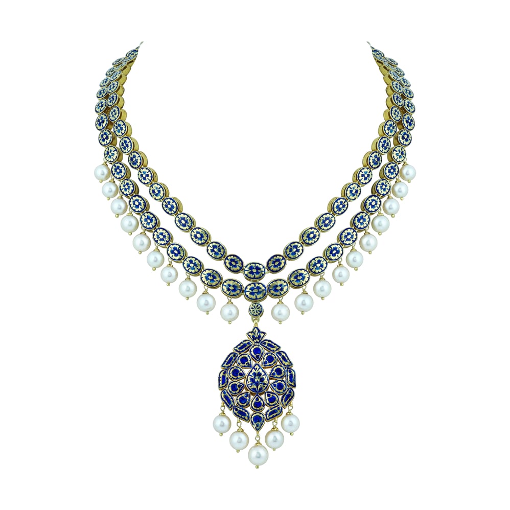 Double-Layer Necklace Pendant Set with Polkis and Pearls