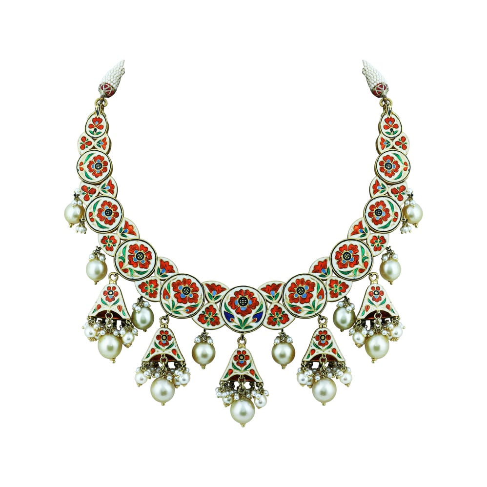 Red Talaf and Pearl Necklace Set with Partash work