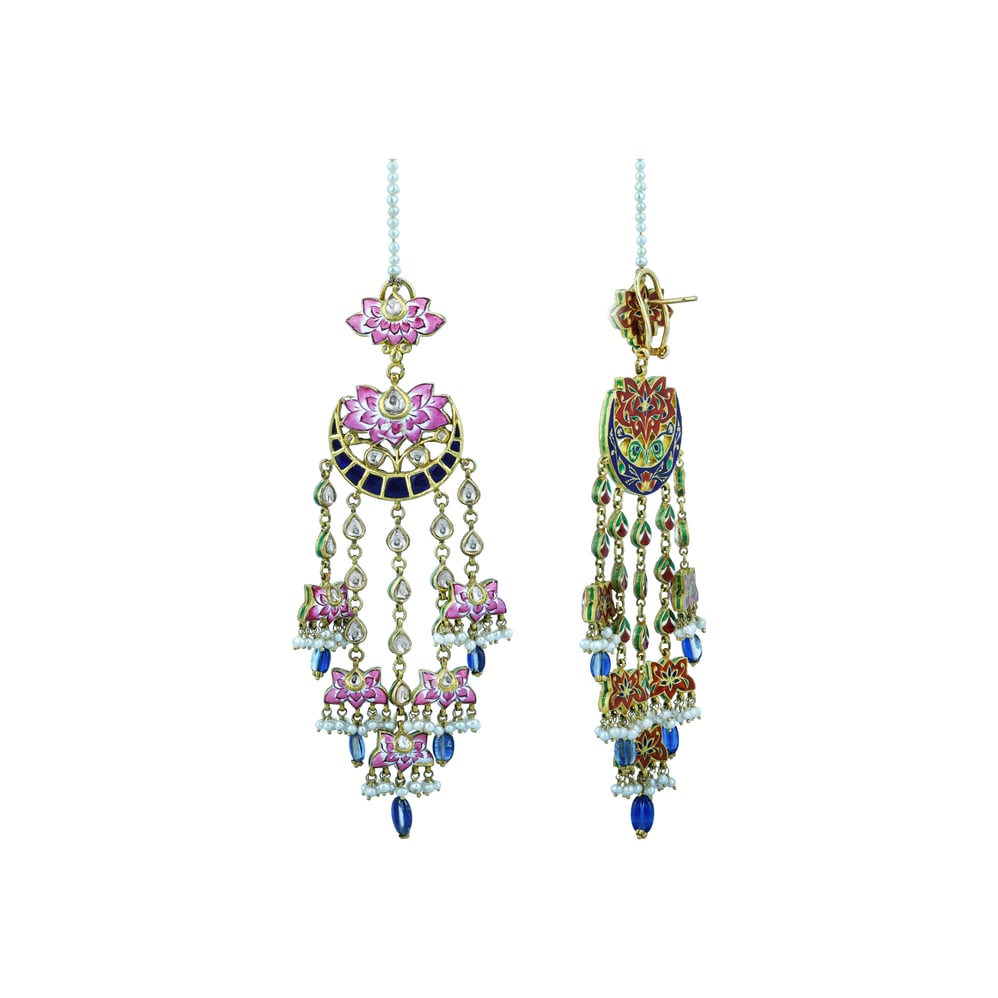 Lotus Enamel Choker Set with Polkis and Blue Kinite Beads