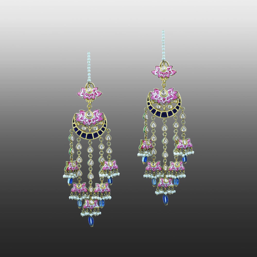 Lotus Enamel Choker Set with Polkis and Blue Kinite Beads