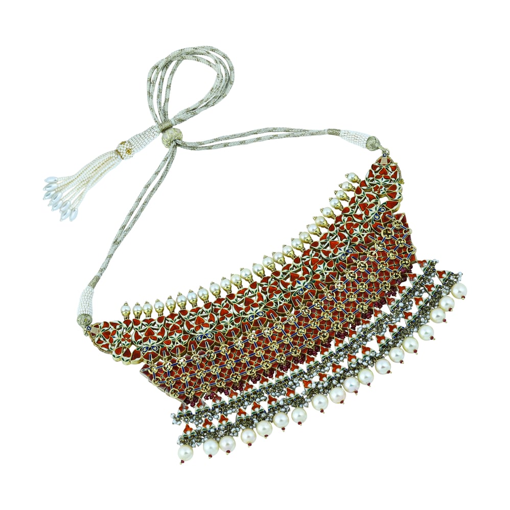 Layered Choker Set with Red Accents and Polki Lattice