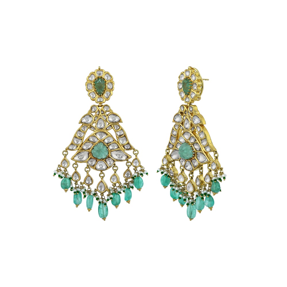 Chandbali Choker Set with Polki, Green Beads, and Drops