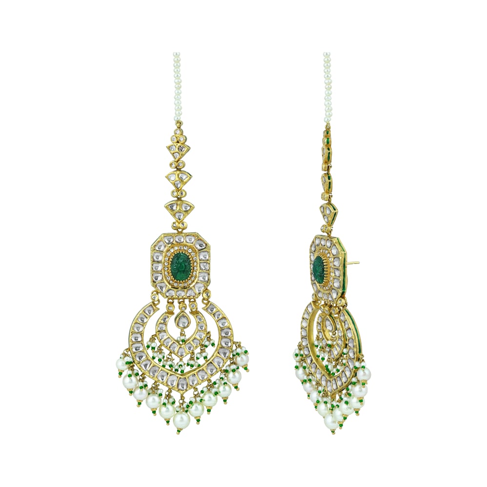 Emerald & Polki Choker with Pearl Layers and Matching Earrings