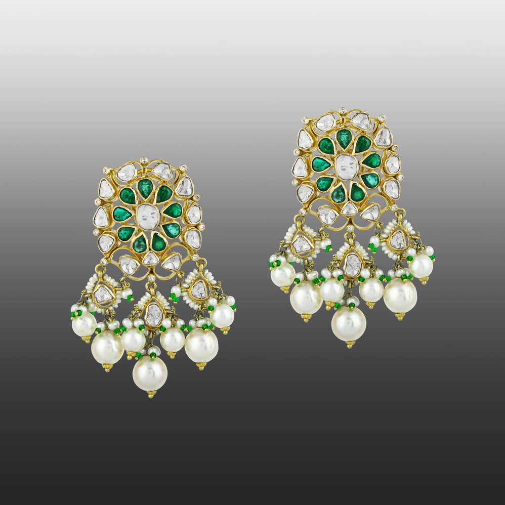 Floral Polki Choker Set with Emeralds and Pearl Drops