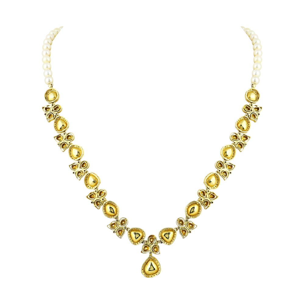 Floral Polki Necklace Set with Pearls and Matching Earrings