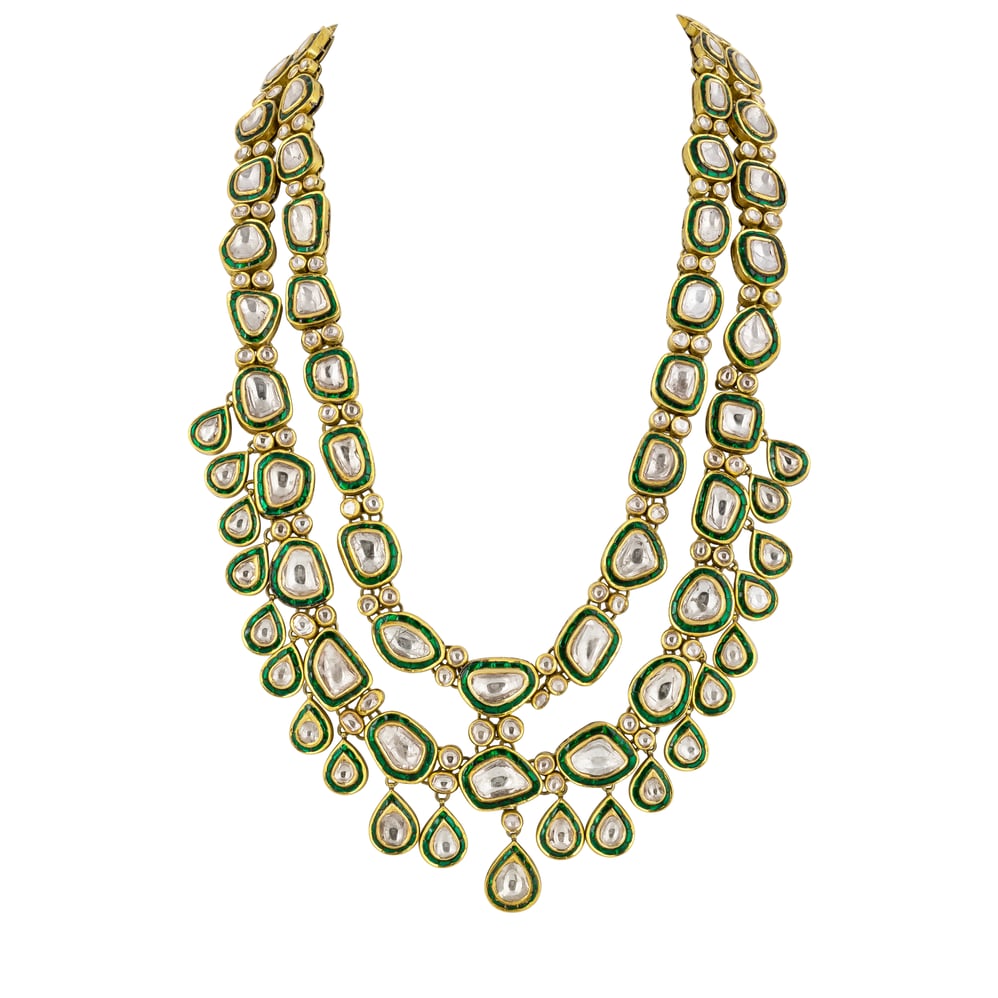 Two-Layered Polki Long Line with Teardrops and Green Talaf