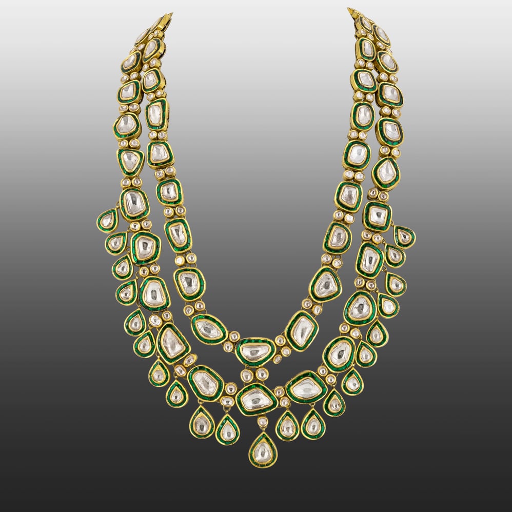Two-Layered Polki Long Line with Teardrops and Green Talaf
