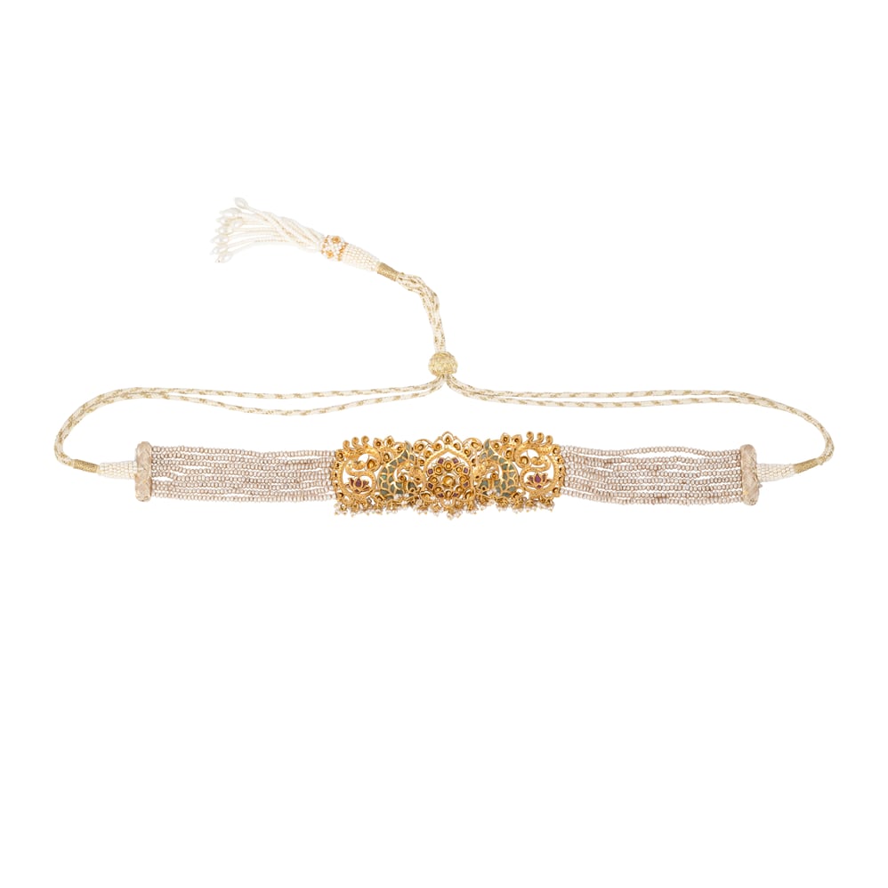 Floral Polki Diamond Choker Set with Green Talaf & Fish Motifs