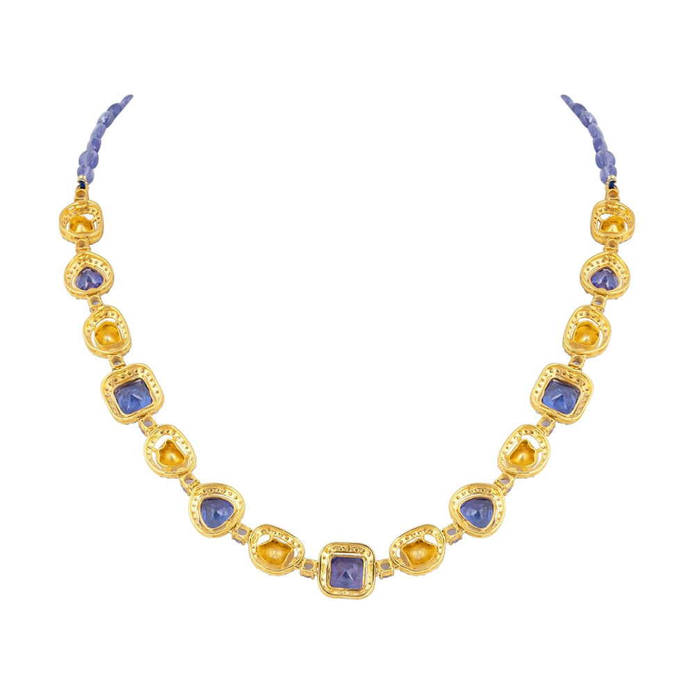 Tanzanite & Polki Diamond Necklace Set with Pave Detailing