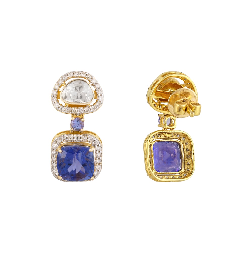 Tanzanite & Polki Diamond Necklace Set with Pave Detailing