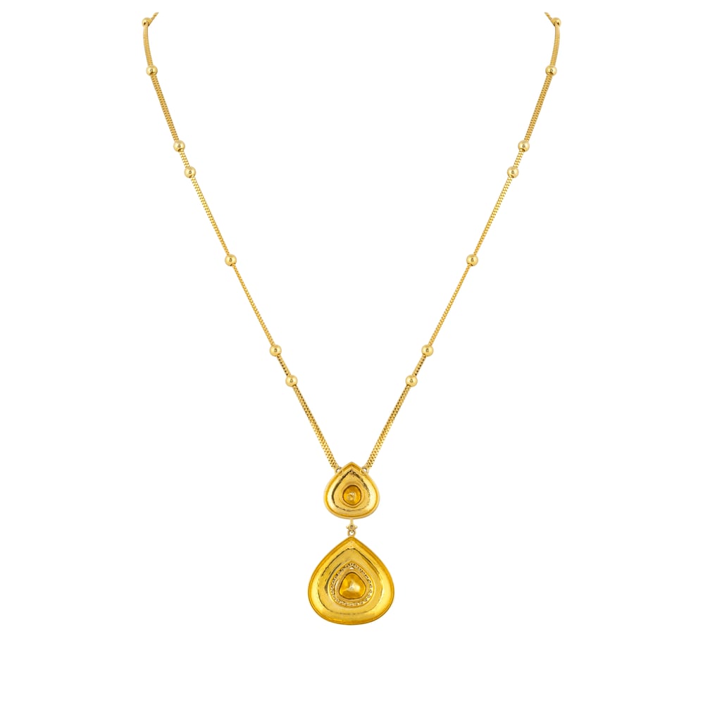 Double-Tiered Uncut Diamond Polki Pendant with Partash Work