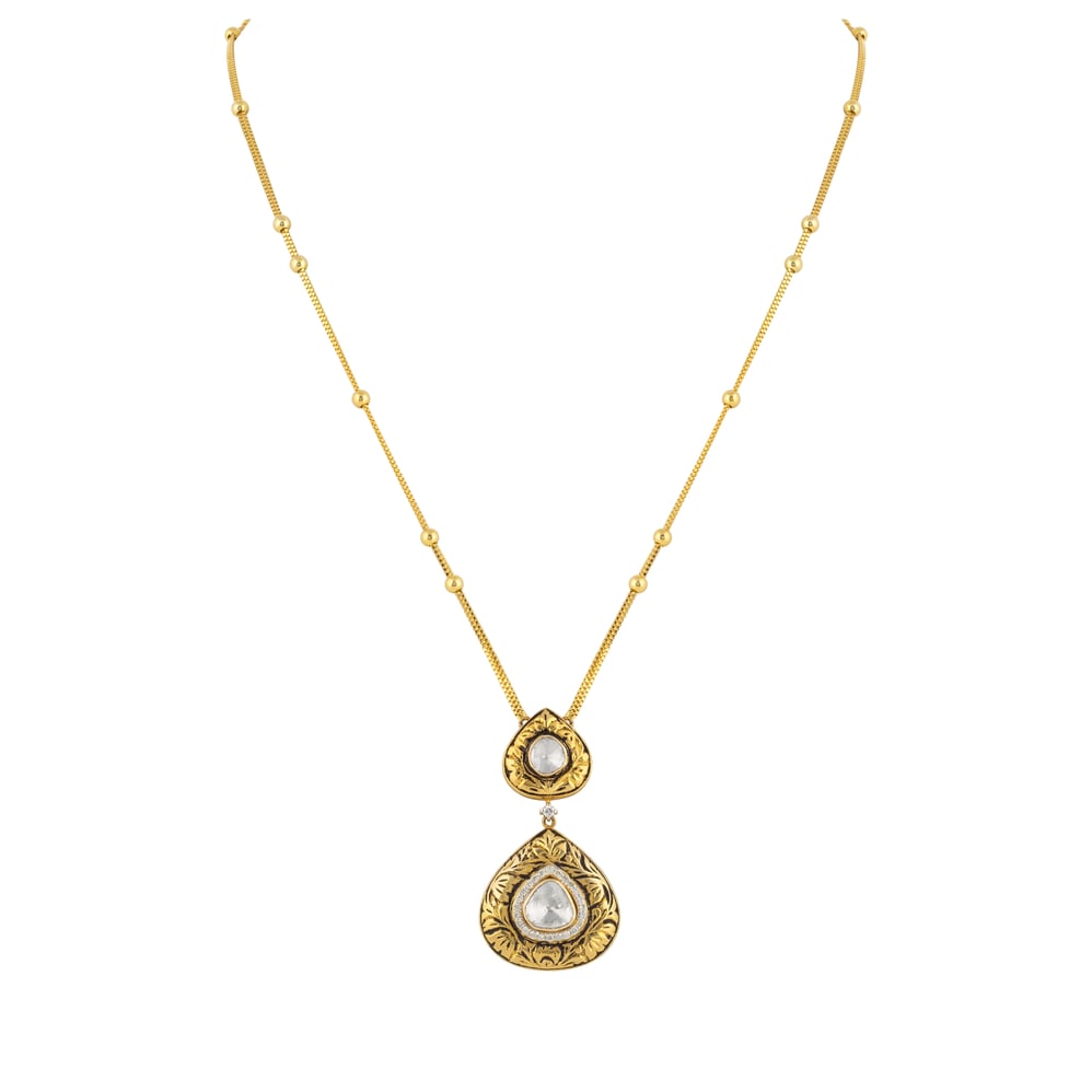 Double-Tiered Uncut Diamond Polki Pendant with Partash Work