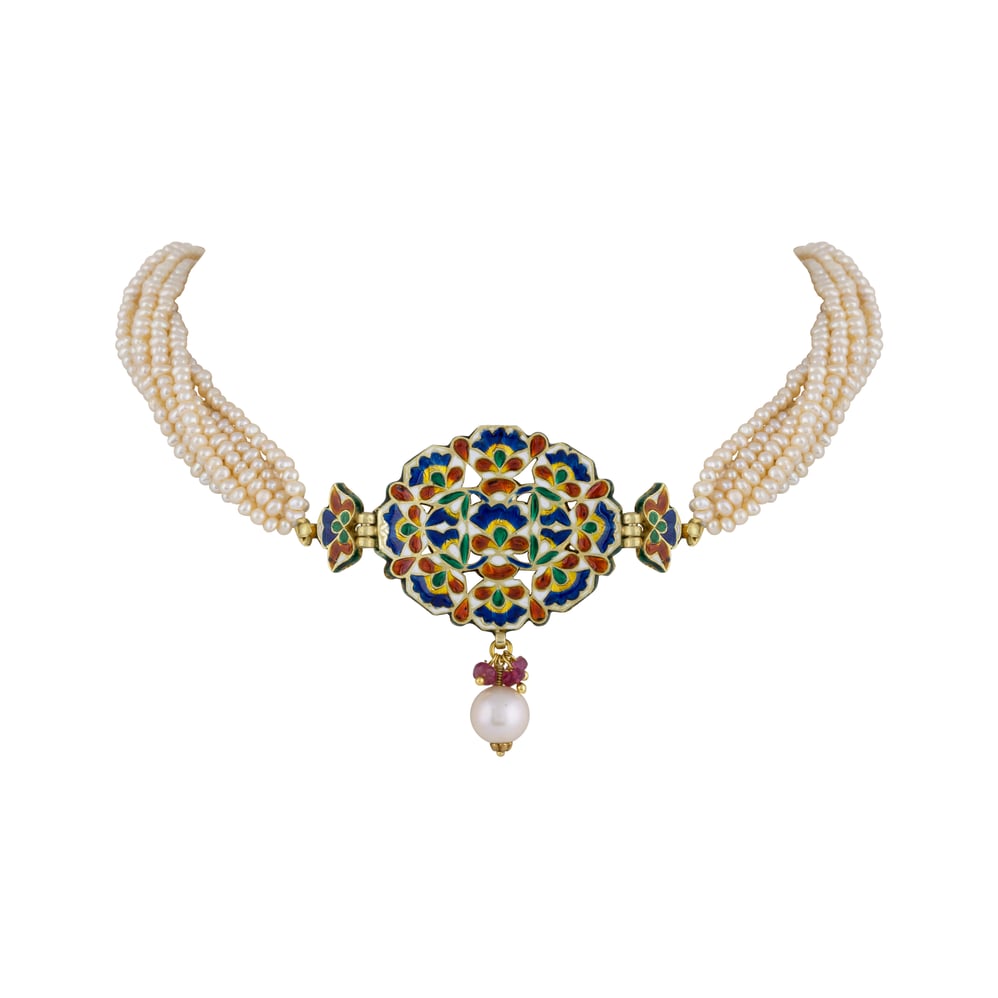 Navratna Choker with Pearl Strands ,Beads, and Celestial Gems