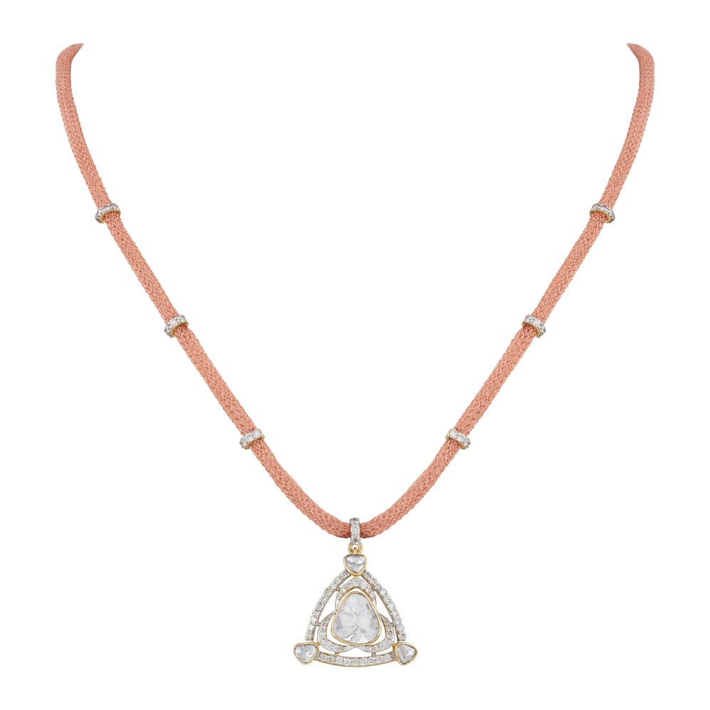 Diamond Polki Triangular Pendant with Rose Gold String