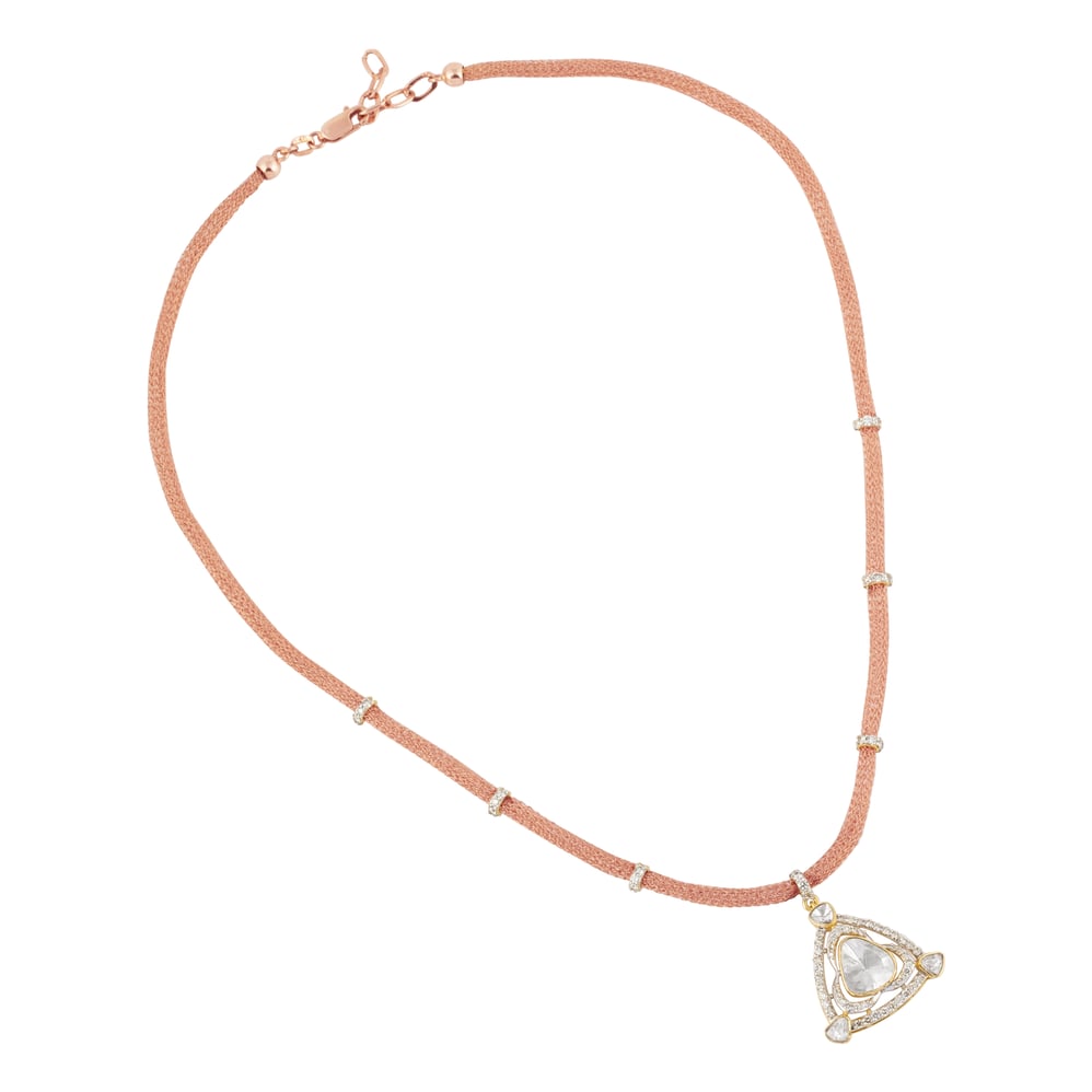 Diamond Polki Triangular Pendant with Rose Gold String