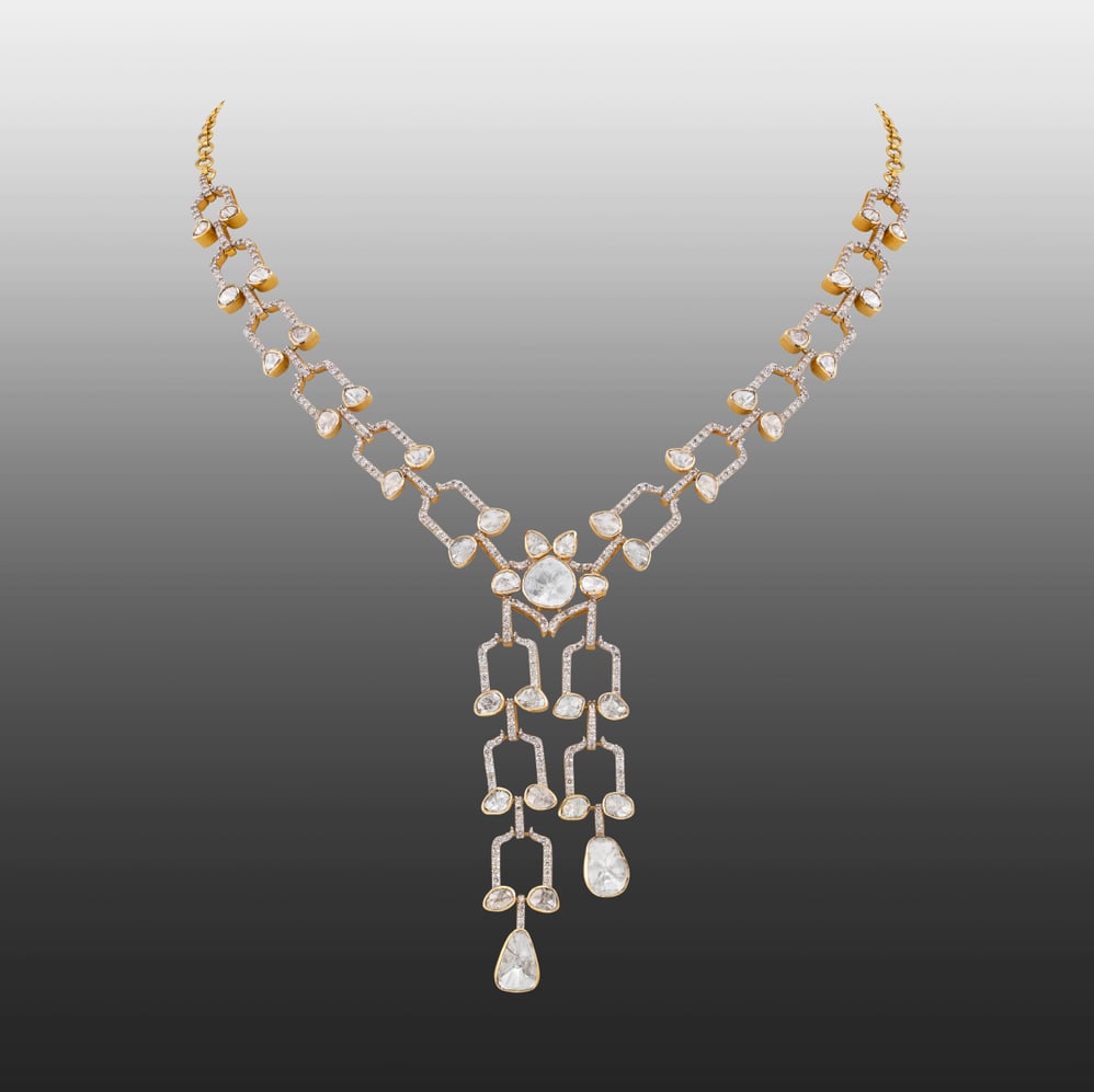 Delicate Diamond Link Necklace with Uncut Diamonds