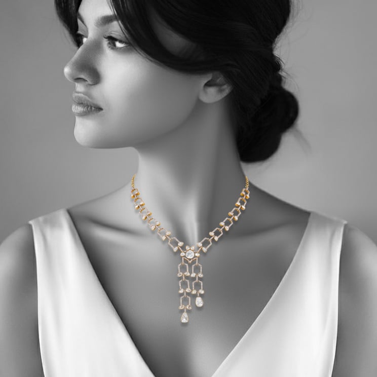 Delicate Diamond Link Necklace with Uncut Diamonds