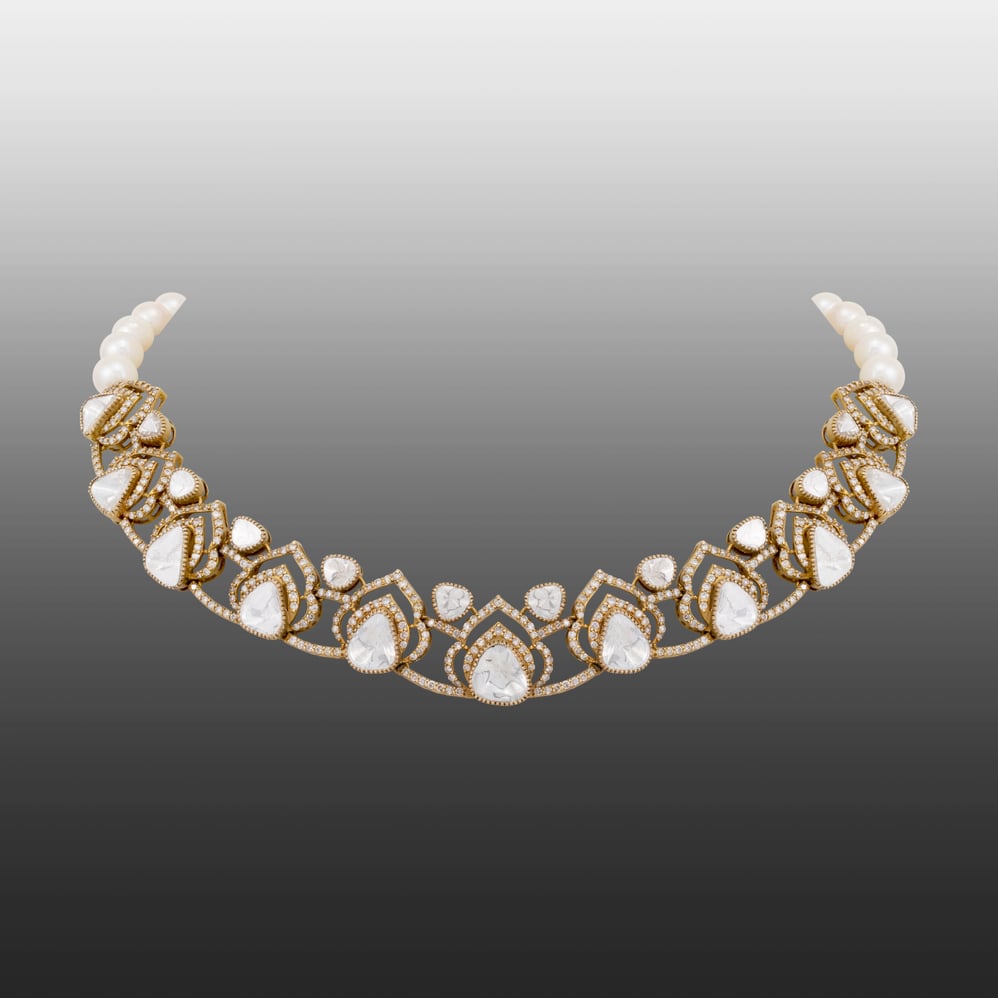 Layered Uncut Polki Necklace with Antique Detailing