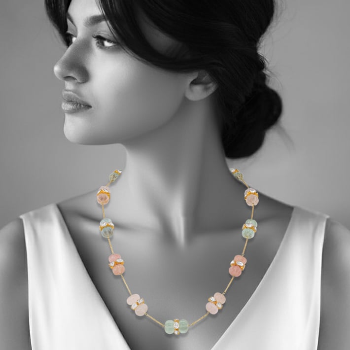 Pastel Multi-Beryl Melon Necklace with Open Polki Diamond