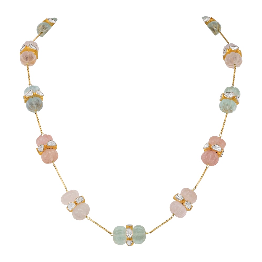 Pastel Multi-Beryl Melon Necklace with Open Polki Diamond