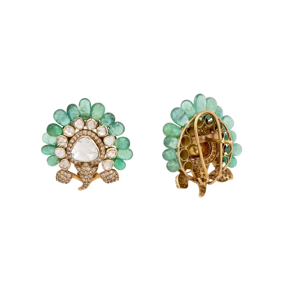 Antique Finish Emerald Floral Statement Studs