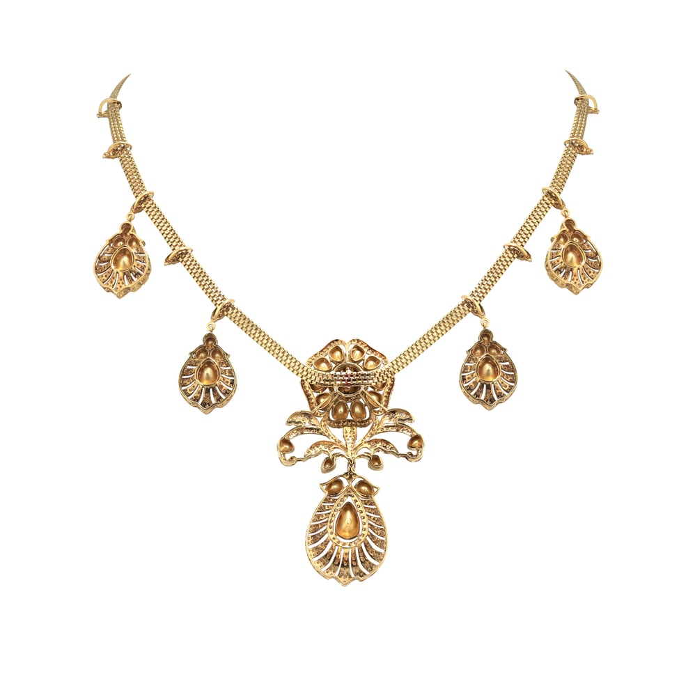 Antique Style Polki and Diamond Pendant Necklace