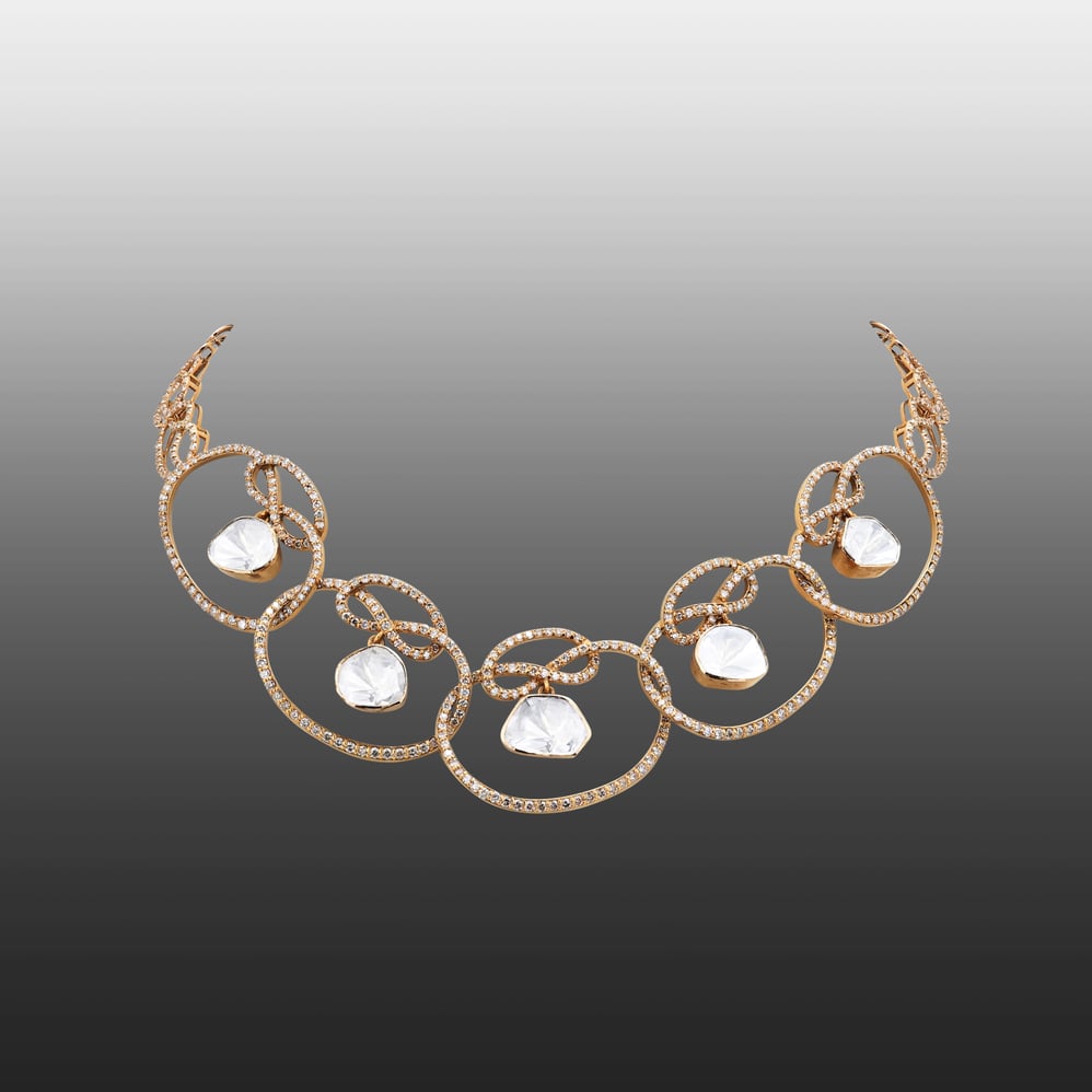 Antique Polki Drop Interlinked Necklace