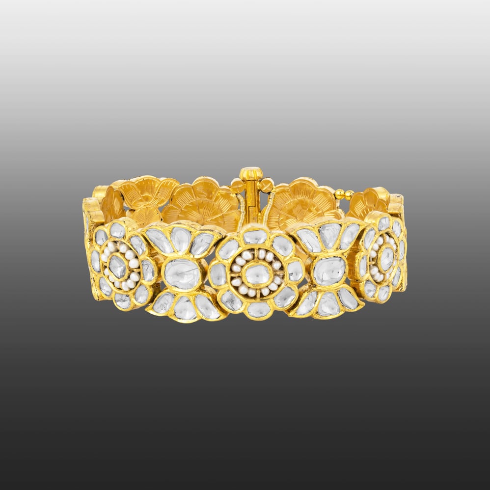 Floral Polki Bracelet with Intricate Diamond Patterns