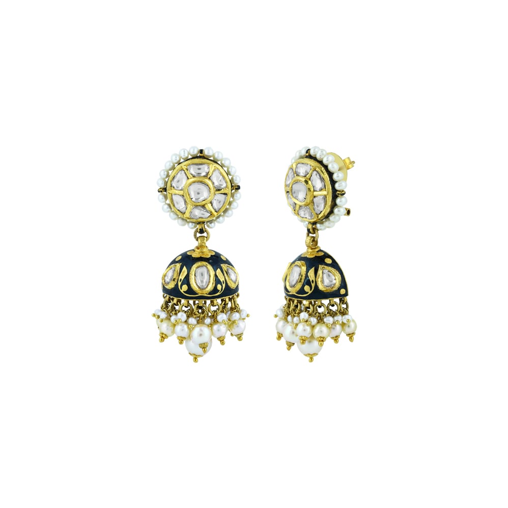 Hasli Polki Necklace Set with Black Enamel and Pearls