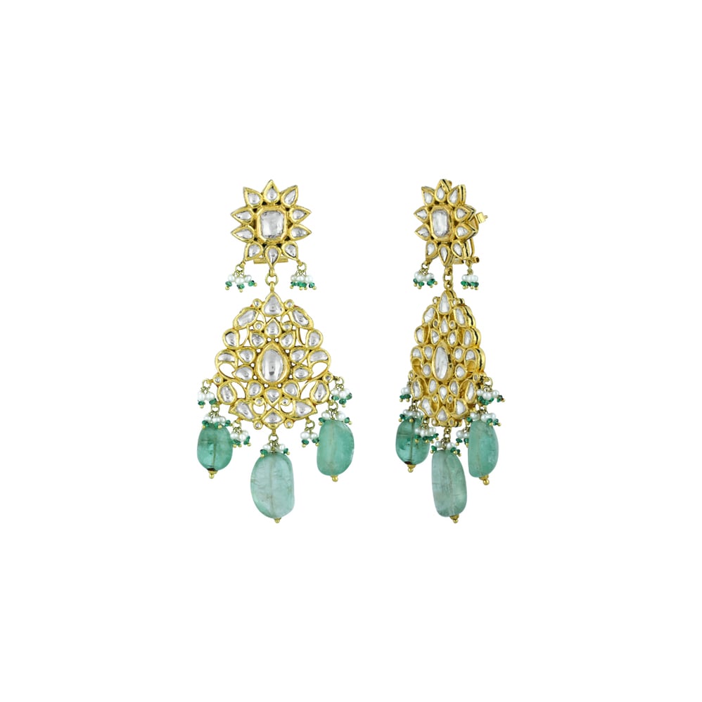 Polki Necklace Set with Gold Detailing and Emerald Drops