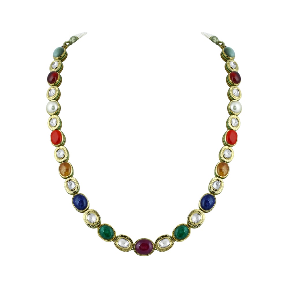 Navaratna Necklace with Polki and Nine Celestial Gemstones