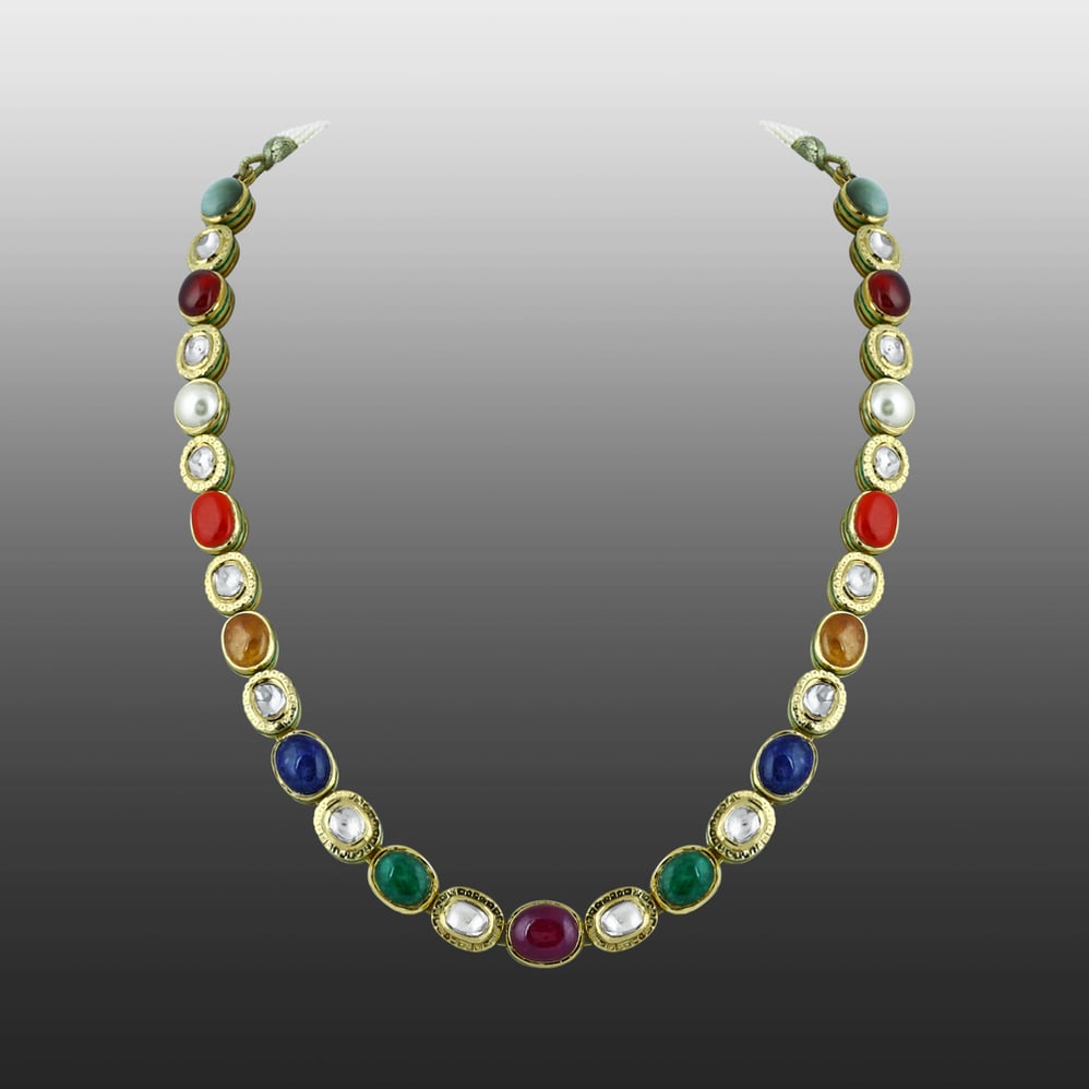 Navaratna Necklace with Polki and Nine Celestial Gemstones