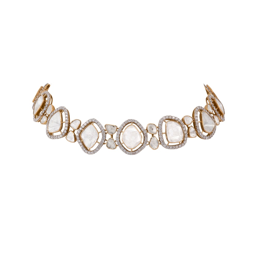 Open Polki Diamond Choker with Gold and Diamond Halos