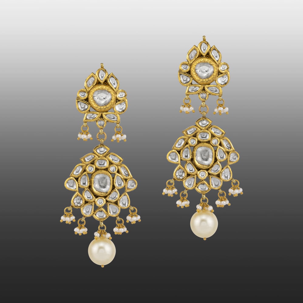 Elegant Polki Earrings with Pearl Drops