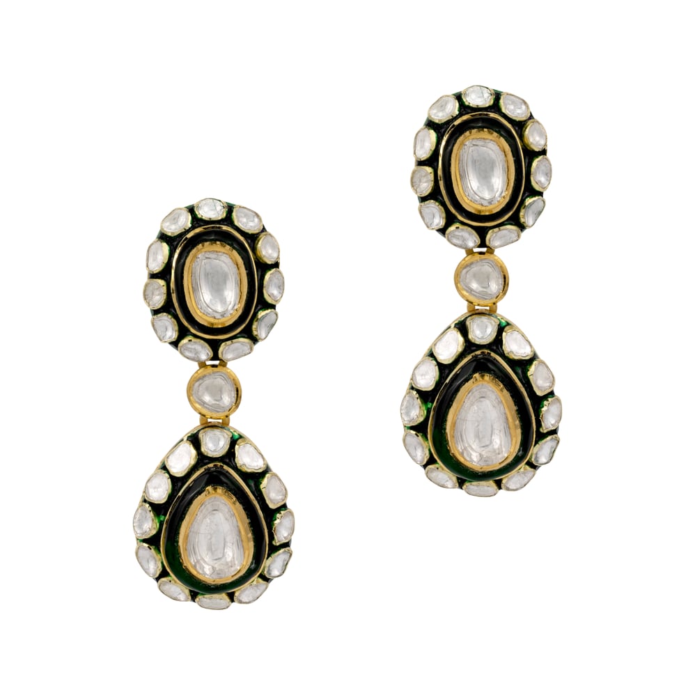 Uncut Polki Necklace with Green Enamel Chuddi Work