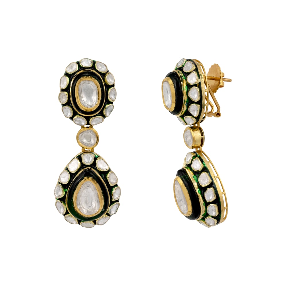 Uncut Polki Necklace with Green Enamel Chuddi Work