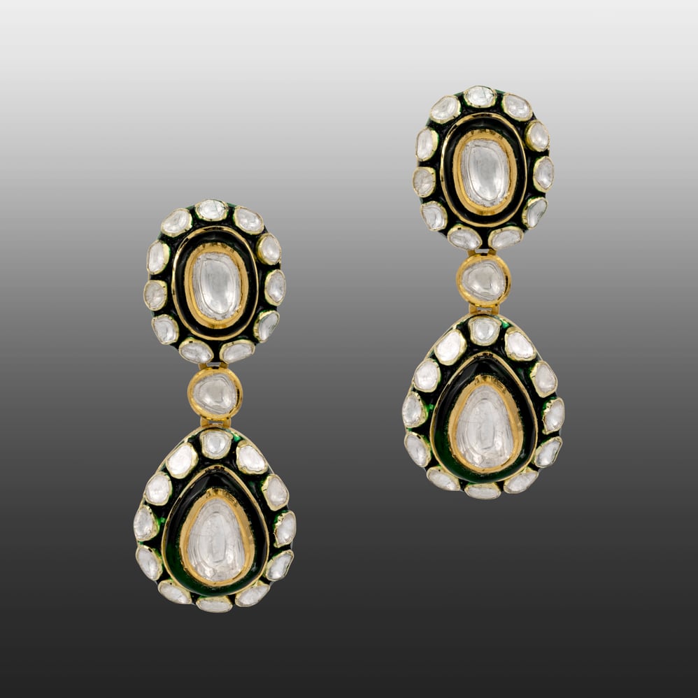 Uncut Polki Necklace with Green Enamel Chuddi Work
